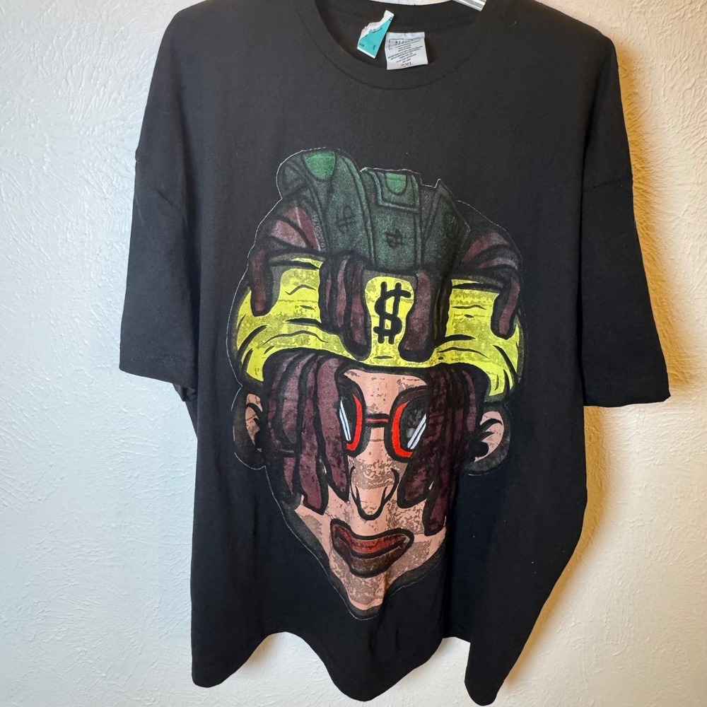Return to Sender Mens 2XL Black Graphic T Shirt Money Head‎ Dreadlocks